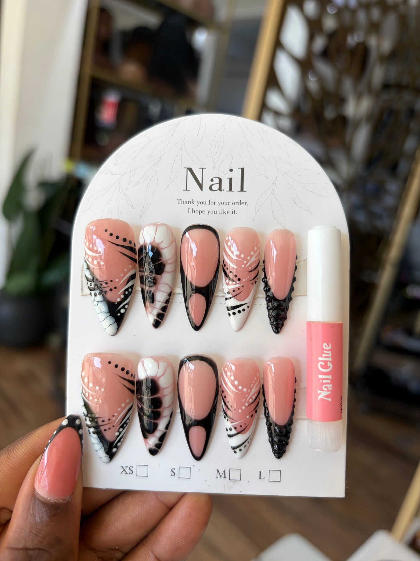 Black and White Almond Nails