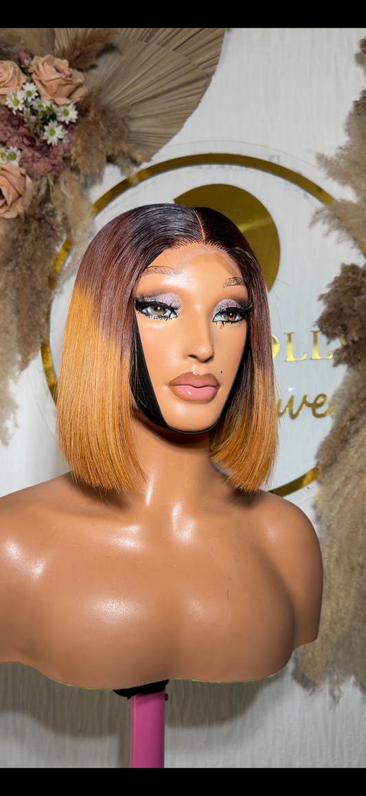 Vietnamese SDD Bone Straight 2*6 Kim k Wig Custom Made Col;P4/Golden