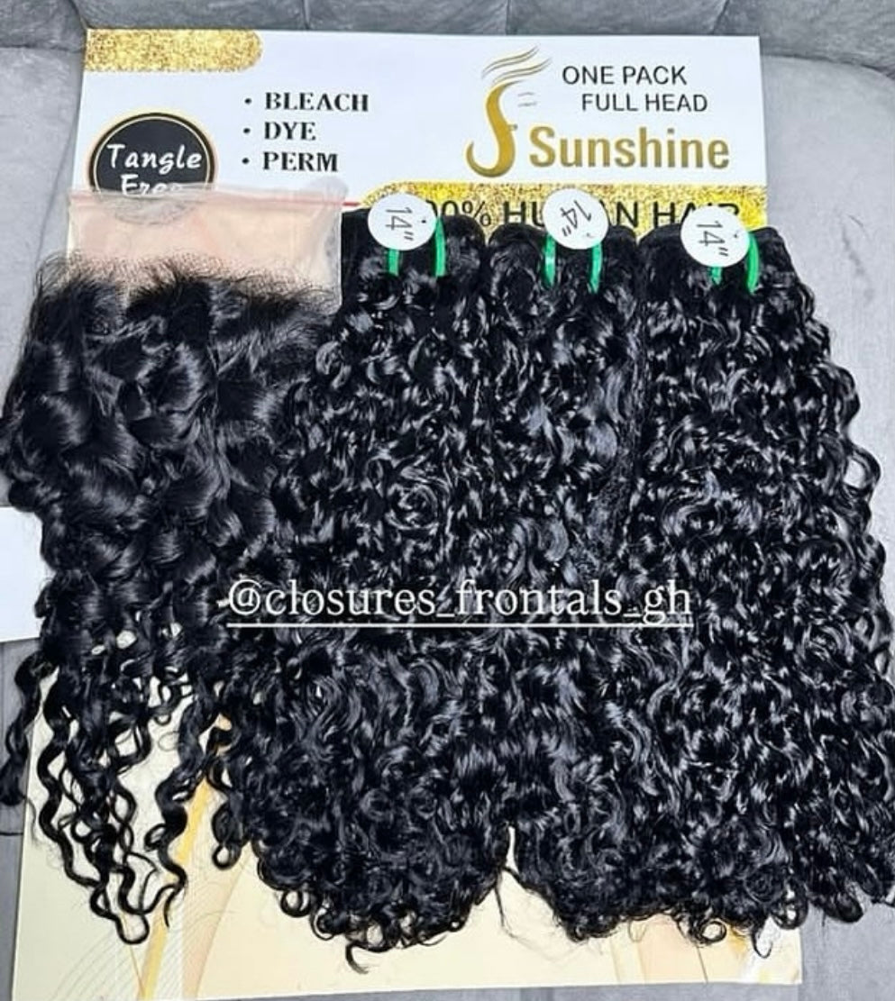 Sunshine Double Drawn Pixie Curl + 4x4 Closure