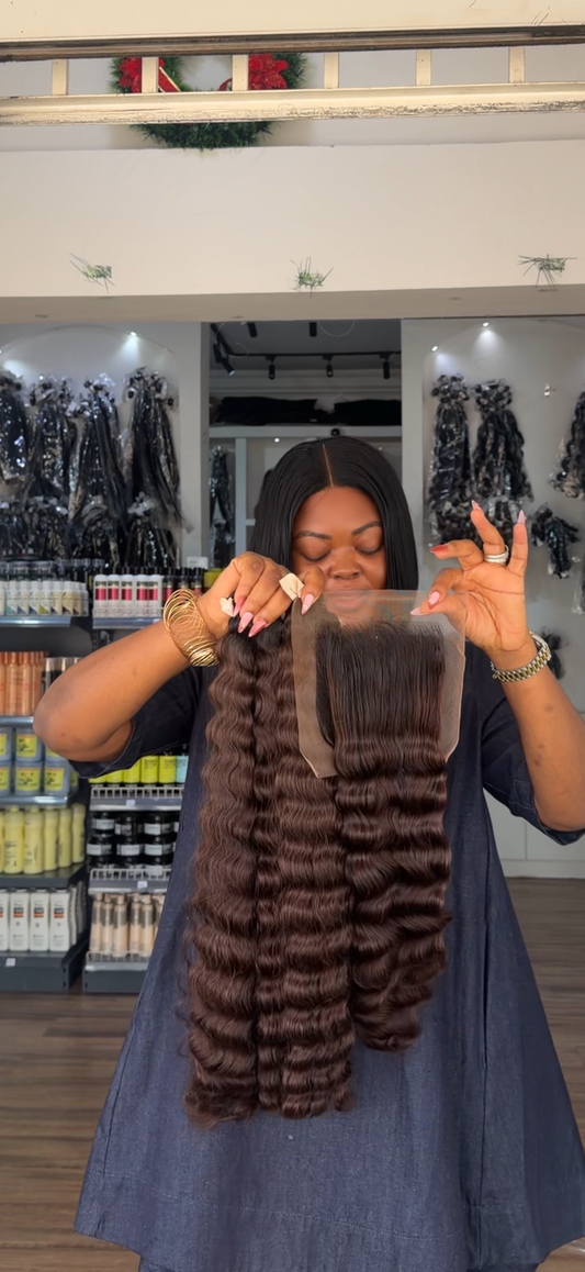 Vietnamese SDD Deepwave+ 5x5 Swiss Lace Closure Combo #1b/dark brown